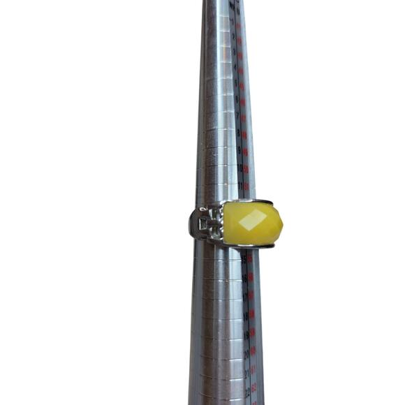 Vintage Multifaceted Yellow Glass Silver Toned Ring Size‎ 6.5 - Picture 4 of 9